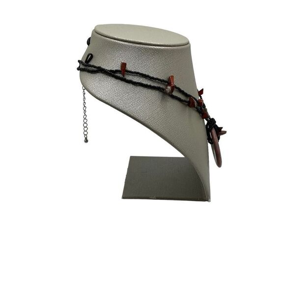 Rhodochrosite Necklace Purple Natural Stone Donut Pendant Black Beaded Chain - Picture 3 of 9